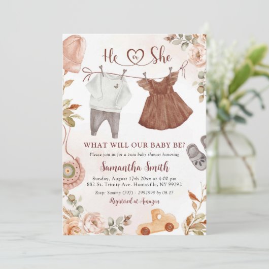 Boheemse Herfst Babykleding Genderonthulling Kaart (Staand voorkant)