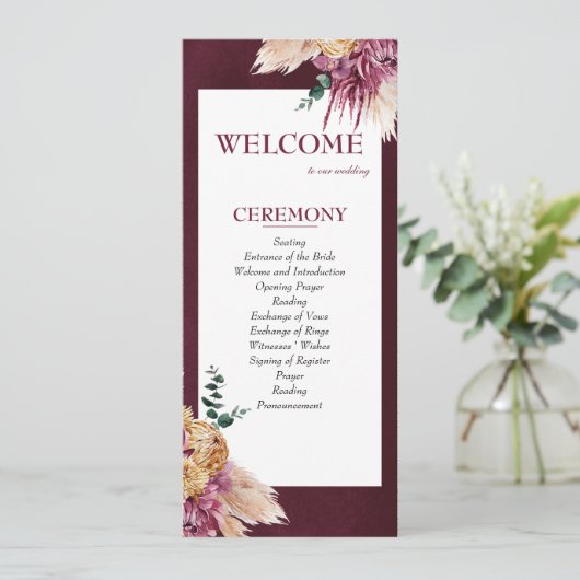 Boheemse Herfst Bourgondië Floral bruiloft program Programma (Staand voorkant)