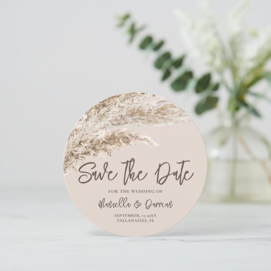 Boheemse Herfst Pampas Grass Save The Date (Staand voorkant)