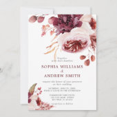 Boheemse Herfst Roos Bloemen Bruiloft Kaart (Voorkant)