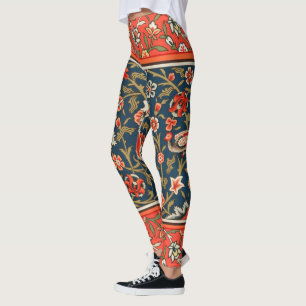 Boheemse Indo-Perzische Bloempatroon Vintage Rood Leggings