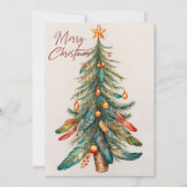 Boheemse kerstboom met veren en Ornamenten Feestdagenkaart (Voorkant)