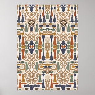 Boheemse Kwasten en Knopen Textielpatroon Poster