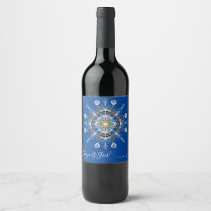 Boheemse Mandala Blauwe Boho Kunst Bruiloft Wijn Etiket