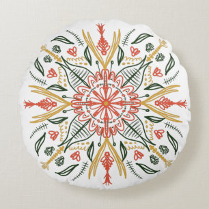 Boheemse Mandala Kleurrijke Botanische Groenelemen Rond Kussen