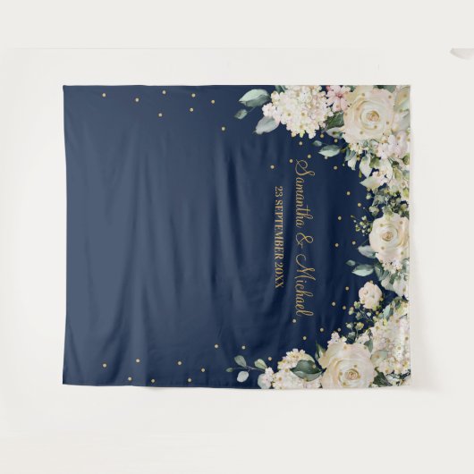 Boheemse marine en witte groene bloemige bruiloft wandkleed (Voorkant (horizontaal))