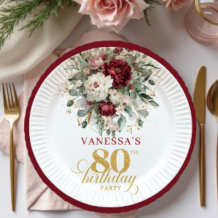 Boheemse Marsala Bloemengoud 80ste Verjaardag Papi Papieren Bordje