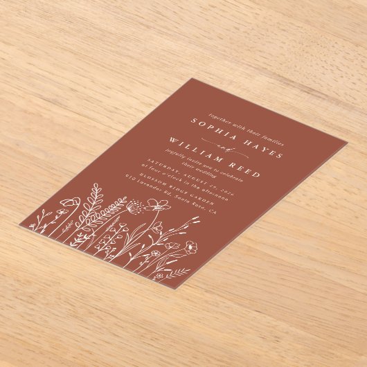 Boheemse minimalistische terracotta bruiloft acryl uitnodigingen (Laagn)