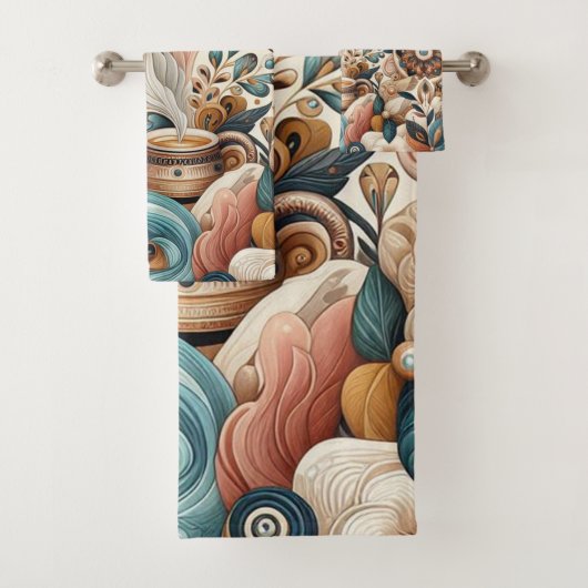 Boheemse mix van blauwgroen, magenta, paarse bloem bad handdoek (Insitu)