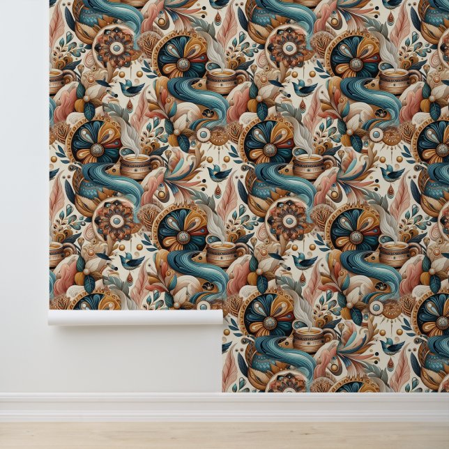 Boheemse mix van blauwgroen, magenta, paarse op cr behang (Applicatie)