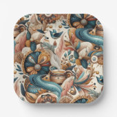 Boheemse mix van blauwgroen, magenta, paarse op cr papieren bordje (Voorkant)