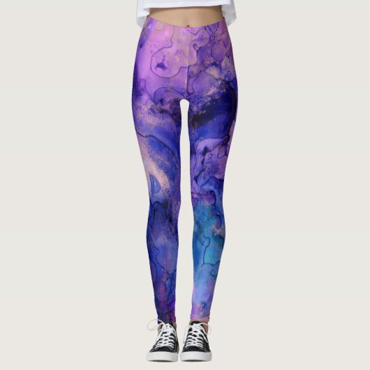 Boheemse Paarse Inkt Spletters Leggings (Voorkant)