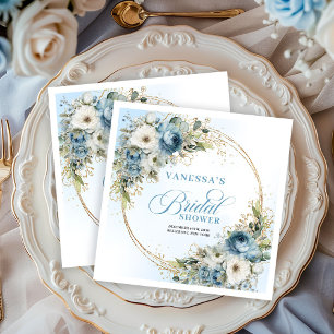 Boheemse pastelblauwe bloemige eucalyptus gouden f servet