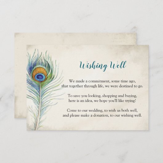 Boheemse Pauwveer Turquoise Wensput Bruiloft Informatiekaartje (Voorkant / Achterkant)