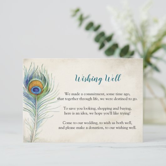 Boheemse Pauwveer Turquoise Wensput Bruiloft Informatiekaartje (Staand voorkant)