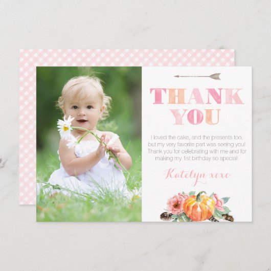 Boheemse pompoenrozen herfst verjaardagsfeest foto bedankkaart (Voorkant / Achterkant)