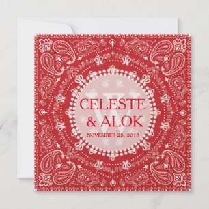 Boheemse rode en witte paisley Indische bruiloft Kaart