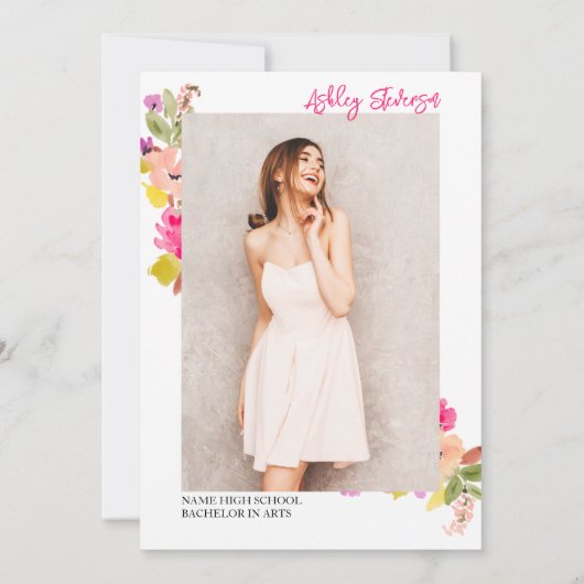 Boheemse roze rozen wilde bloemen lente afstuderen aankondiging (Achterkant)