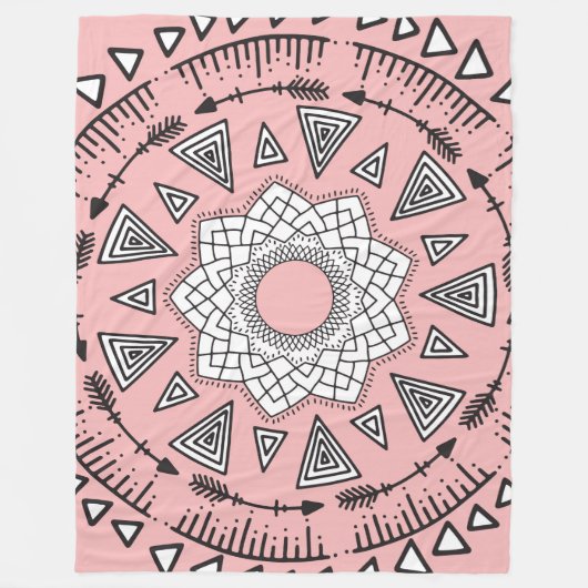 Boheemse Roze Zwarte Tribal Azteekse Hipster Manda Fleece Deken (Voorkant)