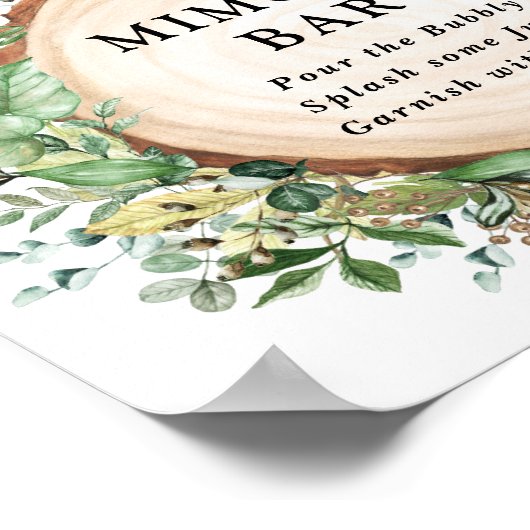 Boheemse rustieke bladgroene Mimosa Bar Bruiloft Poster (Hoek)