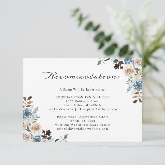 Boheemse rustieke bloemen bruiloft accommodaties informatiekaartje (Staand voorkant)