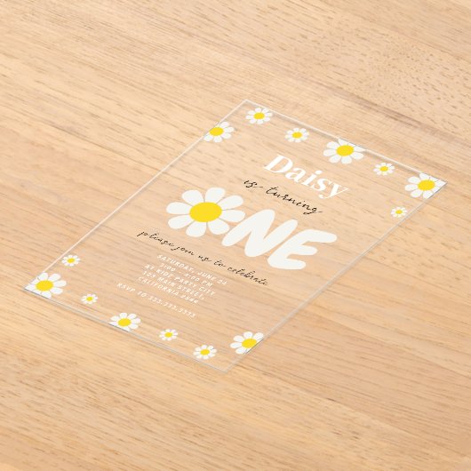 Boheemse Schattigee bloemen Modern Daisy 1e verjaa Acryl Uitnodigingen (Laagn)