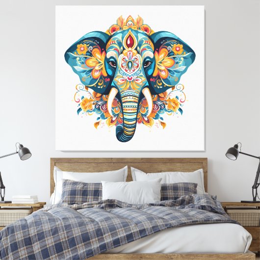 Boheemse stijl olifant canvas afdruk (Insitu (Slaapkamer))