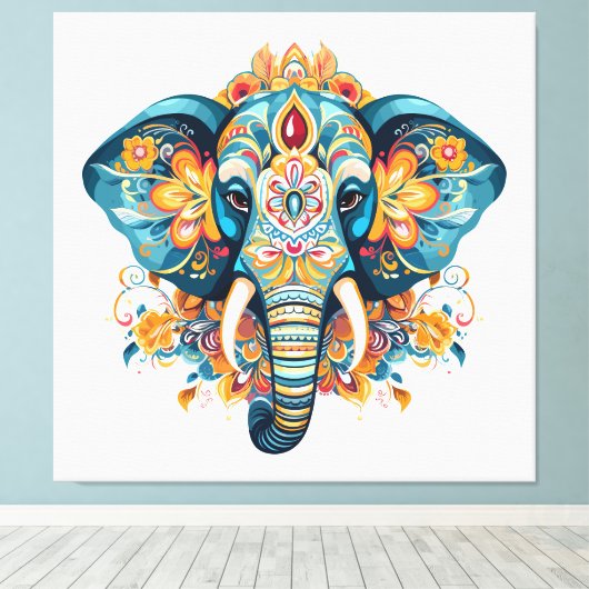 Boheemse stijl olifant canvas afdruk (Insitu (Houten vloer))