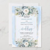 Boheemse stoffige blauwe witte bloemen trouw uitno kaart (Voorkant)