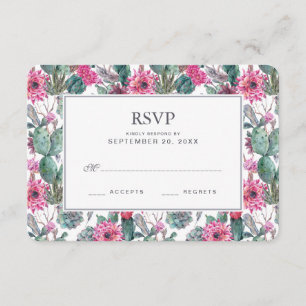 Boheemse Succulent & Bloemen - Huwelijk RSVP Kaartje