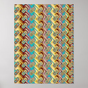 Boheemse Teal en Gouden Psychedelische Geometrisch Poster