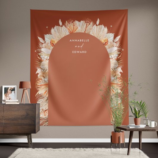 Boheemse terracotta pampagras stijlvolle bruiloft wandkleed