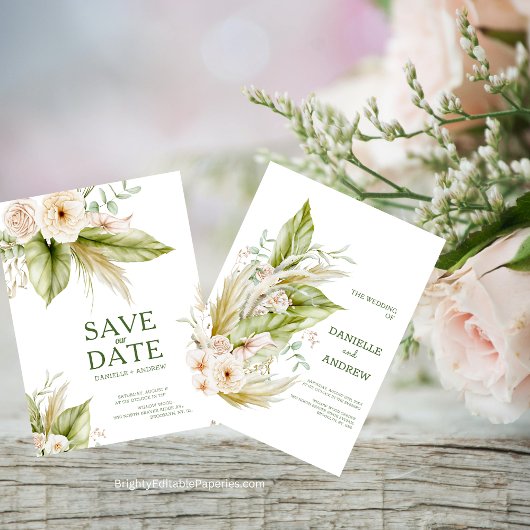Boheemse Tropische Toegewijde Pampas Grass Bruilof Save The Date