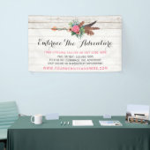 Boheemse Veer Pijl & Roos op Rustiek Wit Hout Spandoek (Beurs)