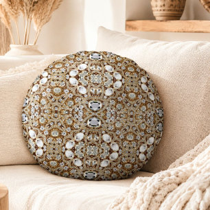 boheemse vintage mode zilver zwart en goud  rond kussen