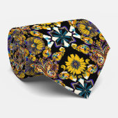 Boheemse vlinder en zonnebloem patroon op zwart stropdas (Opgerold)