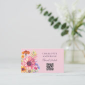 Boheemse Waterverf Bloemen qr code Visitekaartje (Staand voorkant)