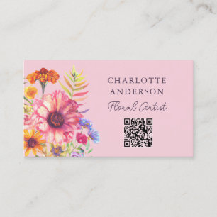 Boheemse Waterverf Bloemen qr code Visitekaartje