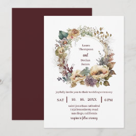 Boheemse Waterverf Floral Boho krans bruiloft Kaart