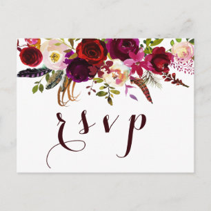 Boheemse Waterverf Floral herfst bruiloft RSVP Uitnodiging Briefkaart