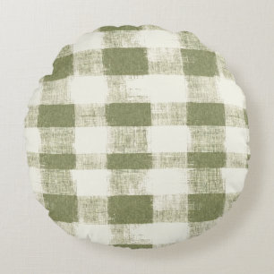 Boheemse Waterverf Plaid in Moss Green Rond Kussen