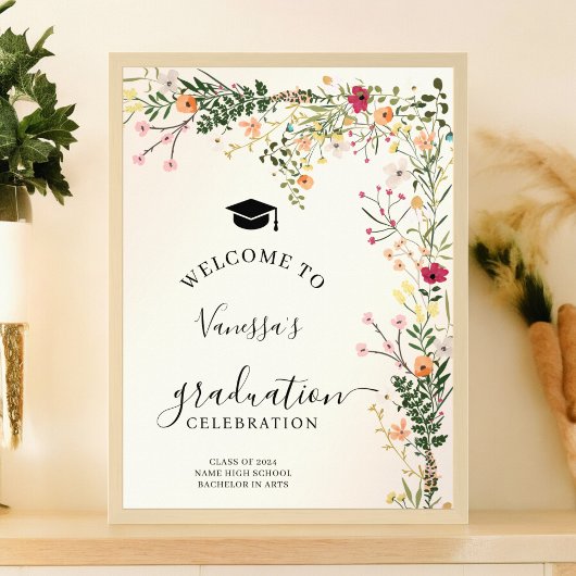 Boheemse weide wilde bloemen welkom afstuderen poster