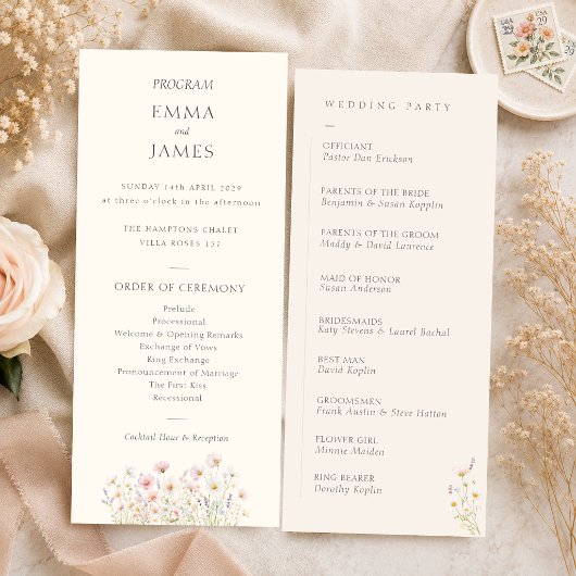 Boheemse Whimsical Wilde Bloemen Huwelijksprogramm Programma