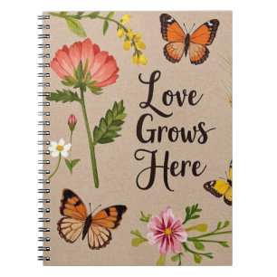 Boheemse wilde bloemen, vlinders, tarwestengels notitieboek