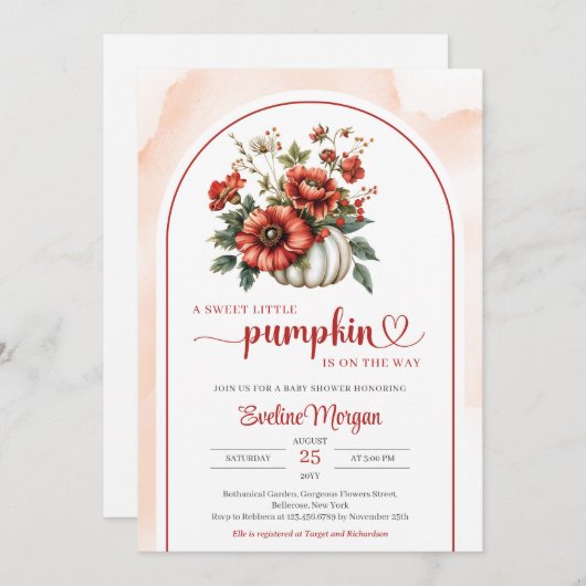 Boheemse witte pompoen rode bordeaux herfst bloeme kaart (Voorkant / Achterkant)