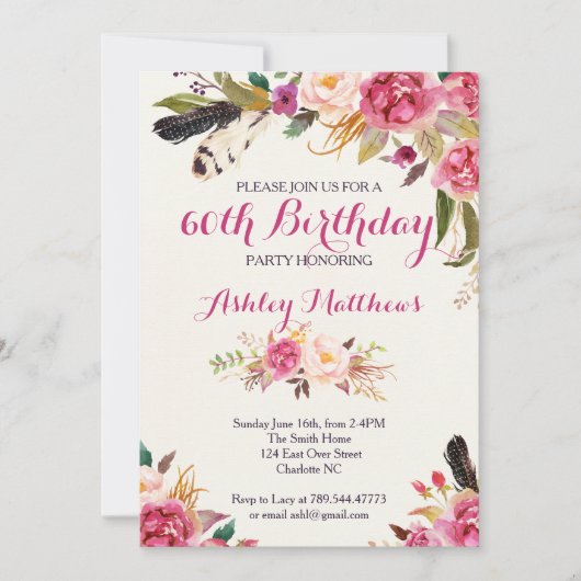 bohemain Floral Anniversaire Invitation (Devant)