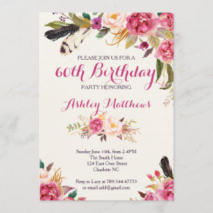 bohemain Floral Anniversaire Invitation