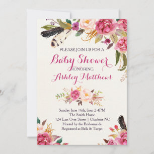bohemain Floral Baby shower Invitation Kaart