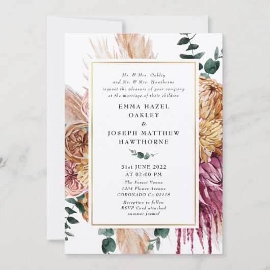 Bohème Automne Bourgogne Faire-part de mariage Flo (Devant)