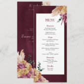 Bohème Automne Bourgogne Floral Mariage plat Menu (Devant / Derrière)